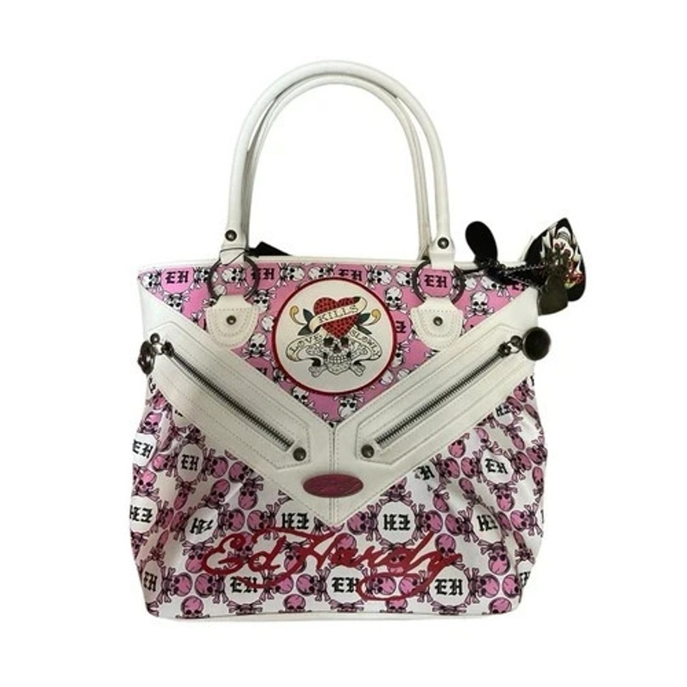 NWT E Hardy‎ Multicolor Love Kills Slowly Skull Tatoos Shoulder Tato Bag Women M